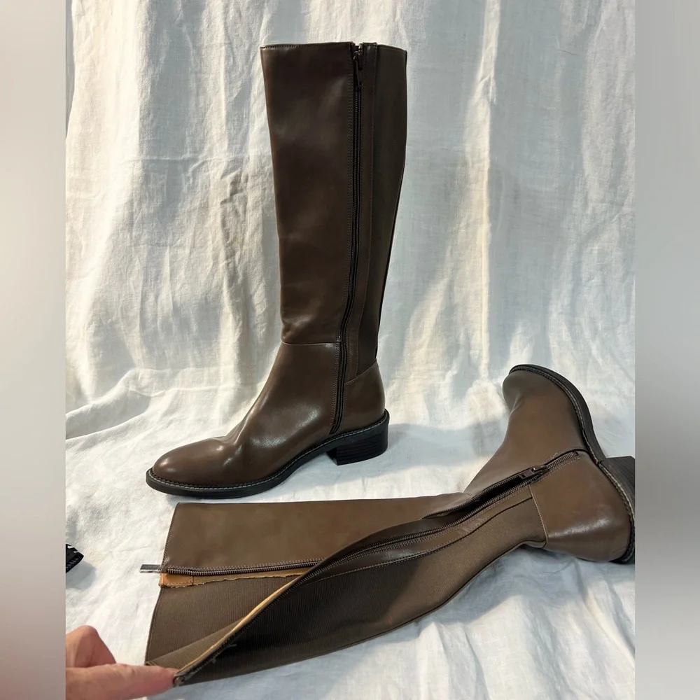 Brown Knee-High Zipped Boots - Picture 15 of 16